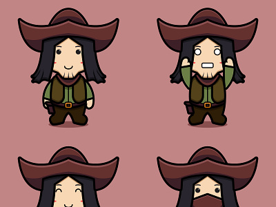 Set of cute cowboy mascot character with different poses cartoon