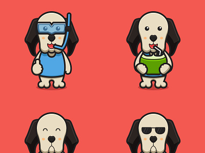 Set of cute dog mascot cartoon with beach theme cartoon vector i animation beach cartoon chibi cute design dog flat hot illustration mascot summer swimming