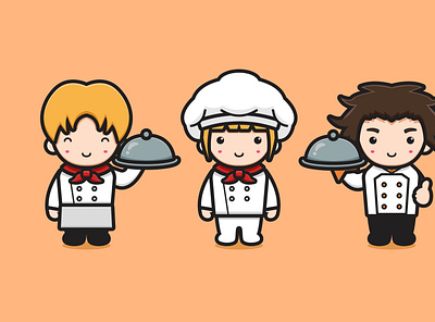 Cute chef cooking illustration animation cartoon character chef chef logo chibi cooking cute design flat food hat illustration spatula uniform