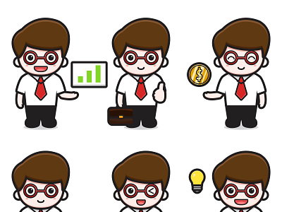 Set of cute business character cartoon icon vector illustration