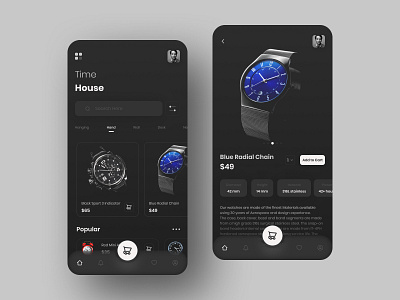 Time House - Watch Product App app app design application concept dark dark app dark mode dark ui design light mobile mobile ui shop store trend ui ui design ui designers uiux watch