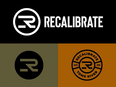 Recalibrate badge badge design badge hunting badge logo badgedesign branding design design graphic design identity identity design logo logo design military monogram r letter r logo r monogram type typography veteran