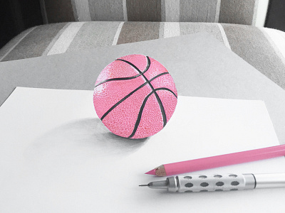 Hello Dribbble! basketball colored pencil drawing dribbble dribbble invite first post graphic design pink realism sketch