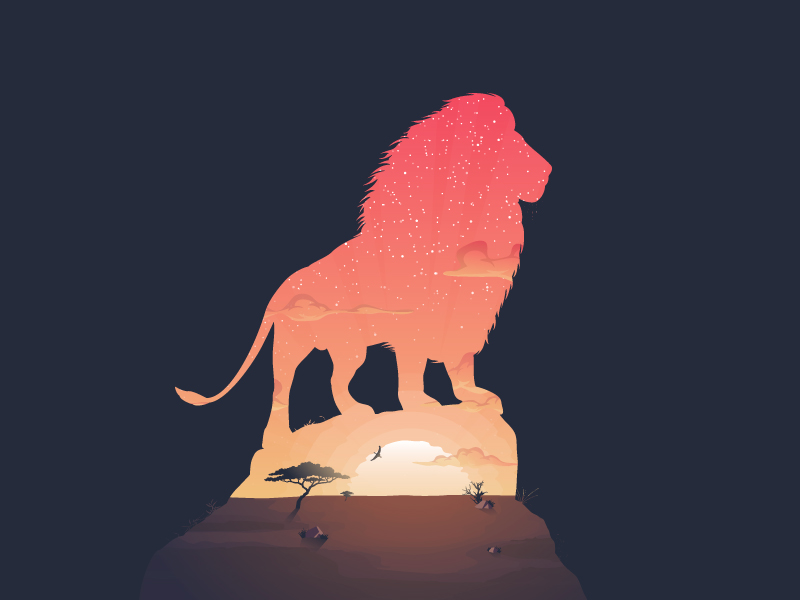 Africa - The King africa illustration king landscape lion silhouette sky sun sunrise sunset