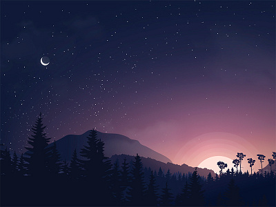 Good Morning! good morning illustration illustrator morning mountain night star sun sunrise vector
