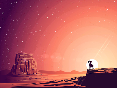 The Goat - Las Vegas desert goat illustration landscape las vegas nevada sun sunset