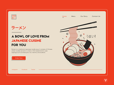 Japanese Restaurant Hero Section Concept branding design ichiraku illustration japanese japanese cuisine japanese food logo naruto noodle ramen restaurant typography ui web website