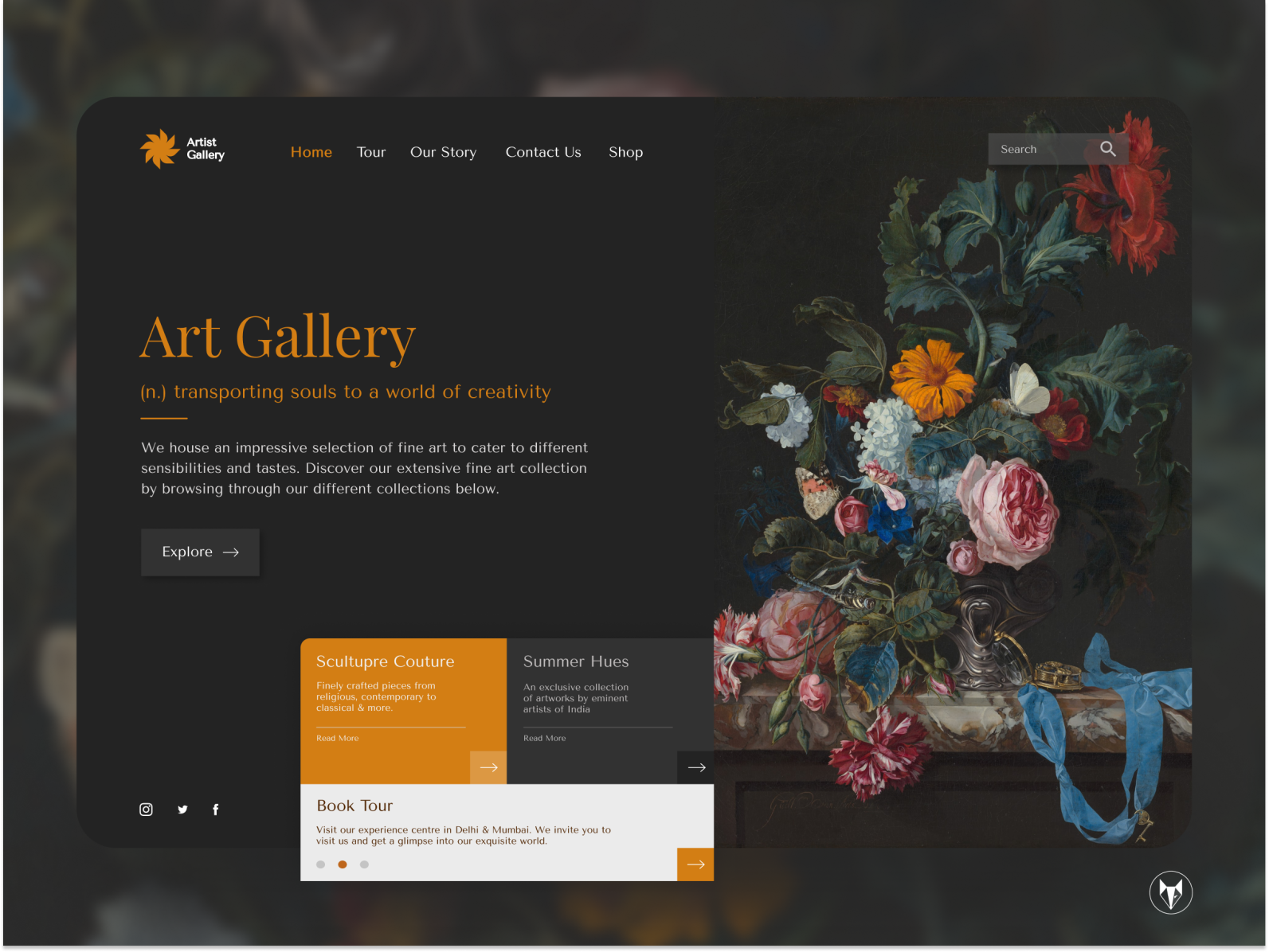 Art Gallery Landing Page Design by Padmini Barik for Nickelfox UI/UX