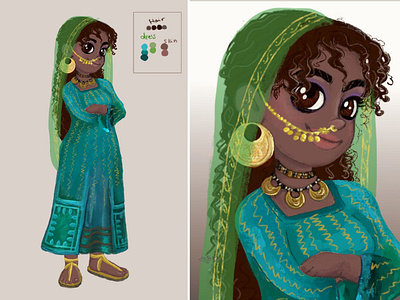 Egyptian-Nubian lady ,Character Design (Zeina) animation book art character design children book illustration children illustration design digital drawing digital painting egyptian greenoha illustration krita oil painting portrait traditional