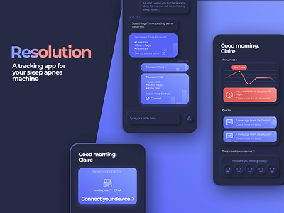 Resolution - A Sleep Apnea Tracking Application app branding dark dark mode dark theme dark ui design figma minimal neumorphic neumorphism ui ux