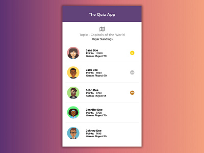 Daily UI #019 - Leaderboard color creative dailyui dailyui100 design minimal mobile quiz simple ui ux