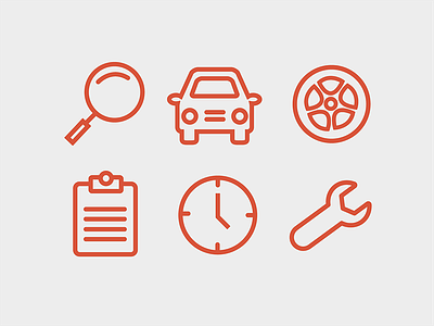 Auto Icons auto icons car car icons clipboard clock icons illustration illustrator magnify glass tire wheel