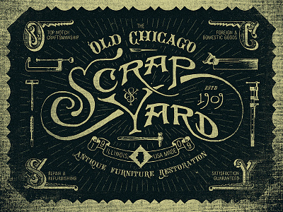 Old Chicago Scrapyard adam trageser branding chicago design hand done illustration lettering logo two left type typography vintage