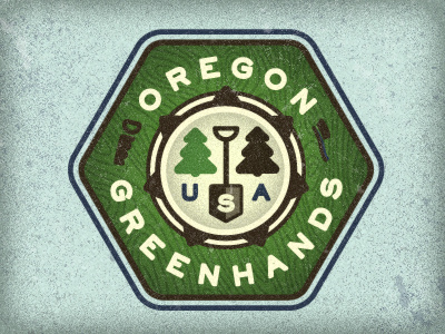 Oregon Greenhands adam trageser axe badge design green hand logo oregon patch pine saw shovel wood
