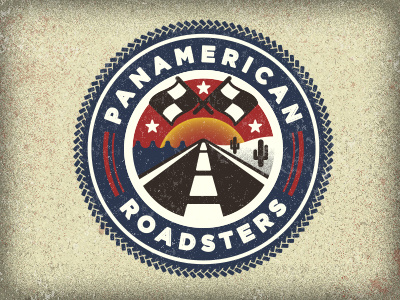 Panamerican Roadsters logo patch flag road america badge panamerican water sun race tire design cactus roadsters icon adam trageser