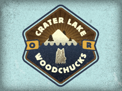 Crater Lake Woodchucks adam trageser badge crater lake design grain icon lake logo mountain old man oregon patch pine place sun wizard island woodchuck