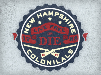 New Hampshire Colonials adam trageser america colonial colonials design die icon logo motto musket new hampshire nh patriotic states vintage