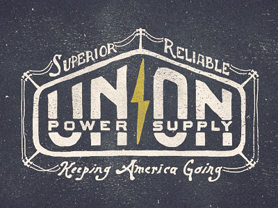 Union Power Supply adam trageser american bolt branding design hand hand done illustration logo mark old power retro sign signage texture two left lettering co type typography union vintage word