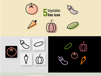 5 Vegetables line icon app branding design graphic design illustration line logo typography vector брендинг