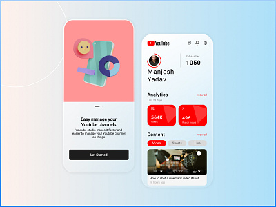 Youtube Studio App - Revamp UI Design branding card design dashboard design graphic design mobile application design onboarding screen revamp design ui ui design user interface ux web design