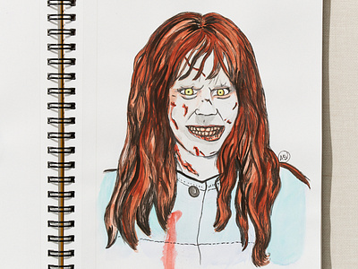 Women in Horror Month - Day 23 - Linda Blair illustration ink sketchbook watercolor