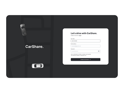 Sign up form account black and white car carsharing clean concept design form makeevaflchallenge makeevaflchallenge8 minimal registration sign up ui ui design web web design