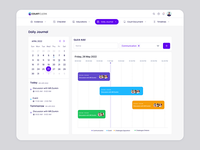 Daly Journal Dashboard Timeline apps design calendar court court dashboard dashboard law minimal order product design task dashboard ui ux web app