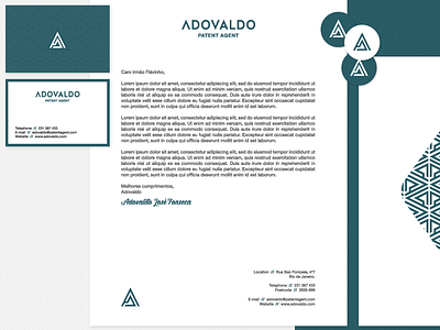 Adovaldo brand collaterals agent icon lawyer logo logotype patent stationary symbol