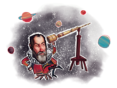 Wrong End of the Telescope astronomy digital painting galileo illustration planets space stars telescope whimsy
