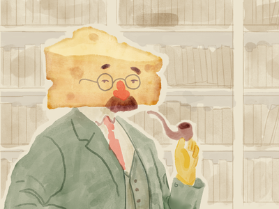 Aged Cheese library pipe cheese postcard design art illustration