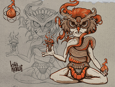 medita buho cartooning design diseño personaje elevacion fuego hongo illustration meditate meditation poder serpiente yoga