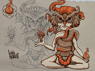 medita buho cartooning design diseño personaje elevacion fuego hongo illustration meditate meditation poder serpiente yoga