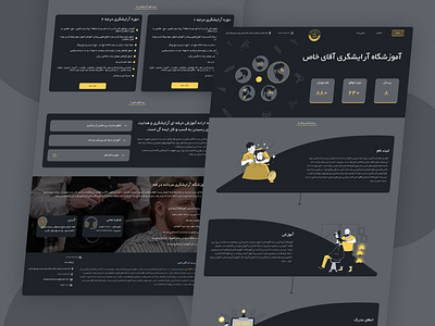 Mr Khass barber institute landing page barber barbershop dark dark mode design home home page institute landing landing page ui ux yellow