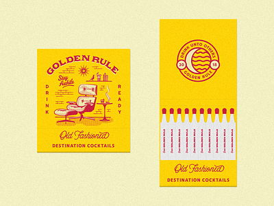 Golden Rule - Old Fashioned Matchbooks business cards cocktails eames furniture golden rule spirits matchbooks matches mid century moon nicola broderick old fashioned promo retro spirts