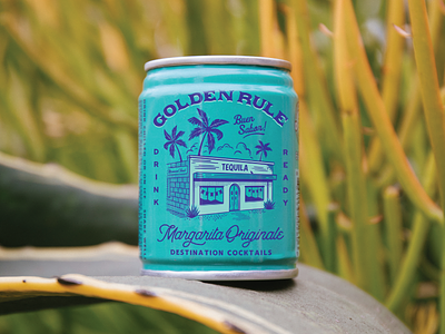 Golden Rule - Packaging 100ml can cantina cocktails drink golden rule margarita matchbook packaging palm tree retro spirits tequila tiny