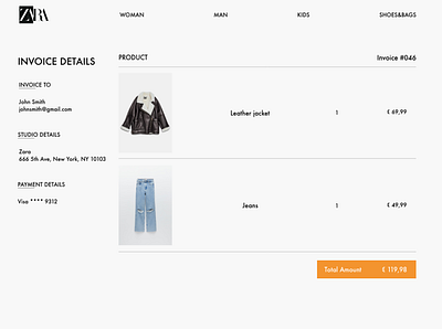 Daily UI 046 - Invoice 046 daily 100 challenge dailyuichallenge design invoice invoice design ui ux web zara