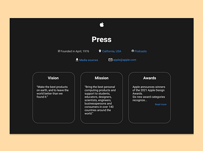 Daily UI 051 - Press Page apple awards contact daily 100 challenge dailyuichallenge design mission press page ui ux vision web