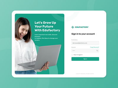 Login page for edufactory course app design education education app educational app landing page learning app login login design login flow login form login form design login page login page design login screen ui user experience user interface ux web apps