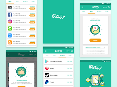 Ploupp App android app coin graphic design icons mobile onboarding ploupp poin ui ux