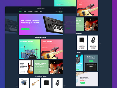 Music Store Landing Page android design guitar homepage icon landing page music store website