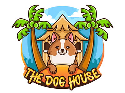 The Dog House beach beach side blue character design design dog dog logo graphic design home house house logo illustration logo logo design ocean sea summer tree tropical vector