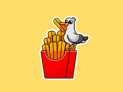 Seagull bird bird design branding character design chips design french fries fries graphic design illustration logo logo design pigeon seagull seagull design seagull logo ui ux vector