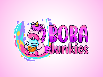 Boba Junkies boba boba tea branding character design design graphic design illustration logo logo design ui unicorn unicorn design unicorn logo ux vector