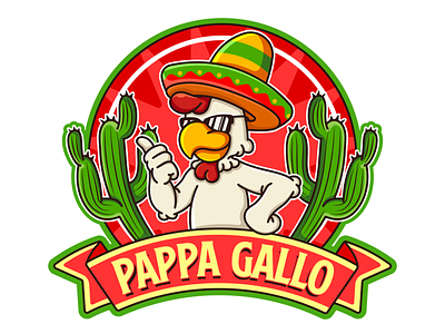 Logo Design for Pappa Gallo branding cactus cactus logo character design chick chicken chicken logo design graphic design green hat illustration logo logo design mexican mexican logo sombrero ui ux vector