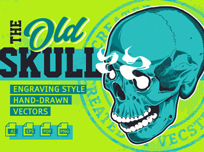 OLD SKULL - Engraving Style Vectors Sample collection engraving for sale grunge skull stock tattoo vector vintage