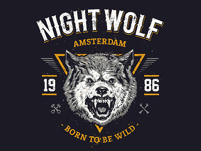 Night Wolf art dirty grunge print retro vecster vector vintage wild wolf