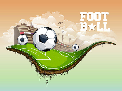 Sky Soccer Field art ball flying football illustration sky soccer sport stadium surreal vecster vector