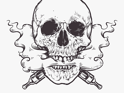Vaping Skull 2 art skull steam style tattoo vaper vaping vapor vecster vector