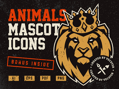 Animals Mascot Icons Vector Set Cover animal creative market icon mascot vecster vector vector pack