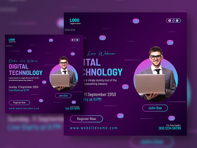 Digital technology online webinar social media post banner banner ads banner design banner template branding design digital banner facebook facebook cover graphic design instagram online webinar post banner social media post webinar